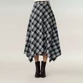 Anna-Kaci Women's Plaid Midi Skirt with Handkerchief Hem and High Waist Flared Silhouette