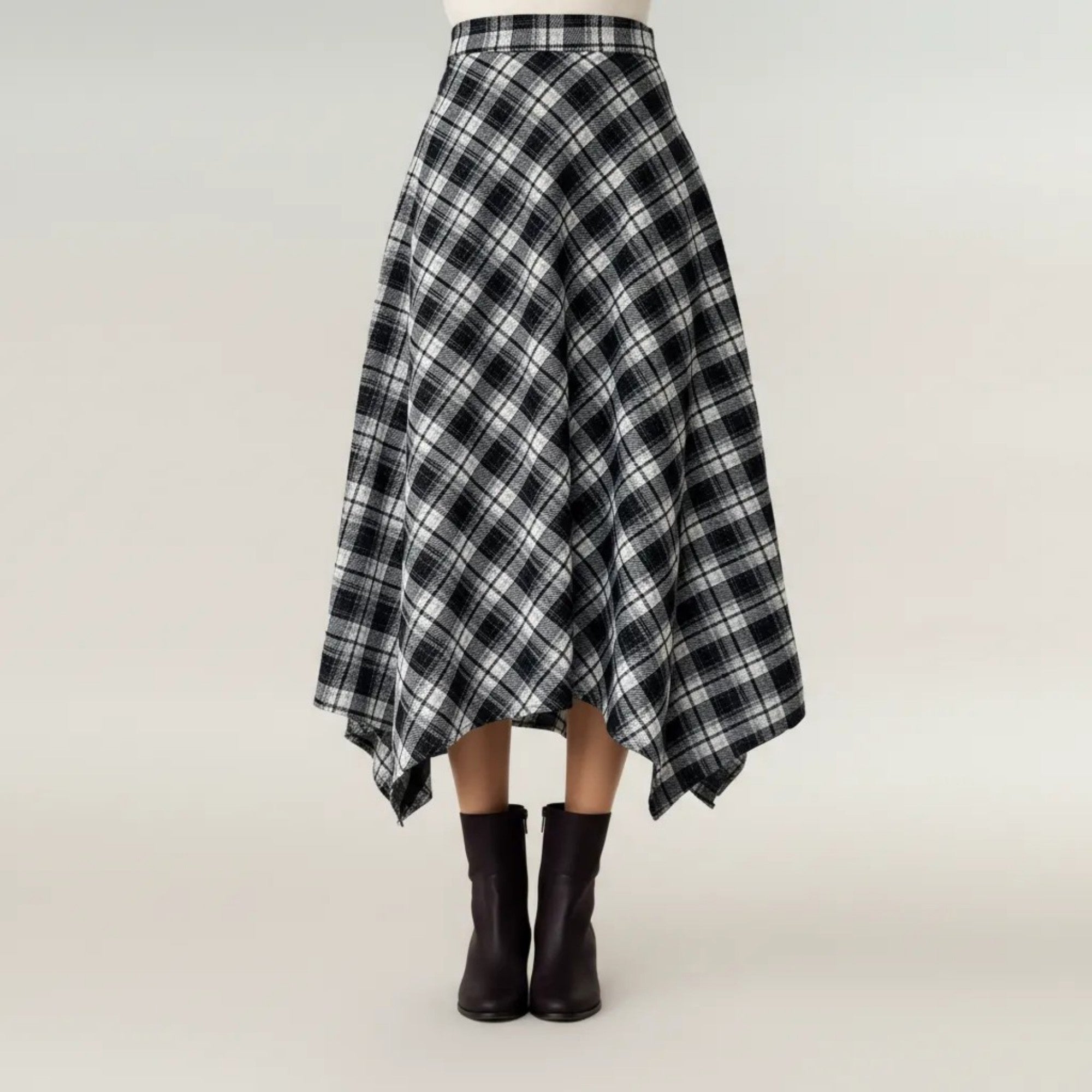 Anna-Kaci Women's Plaid Midi Skirt with Handkerchief Hem and High Waist Flared Silhouette