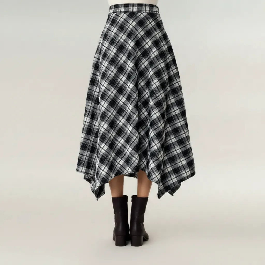 Anna-Kaci Women's Plaid Midi Skirt with Handkerchief Hem and High Waist Flared Silhouette