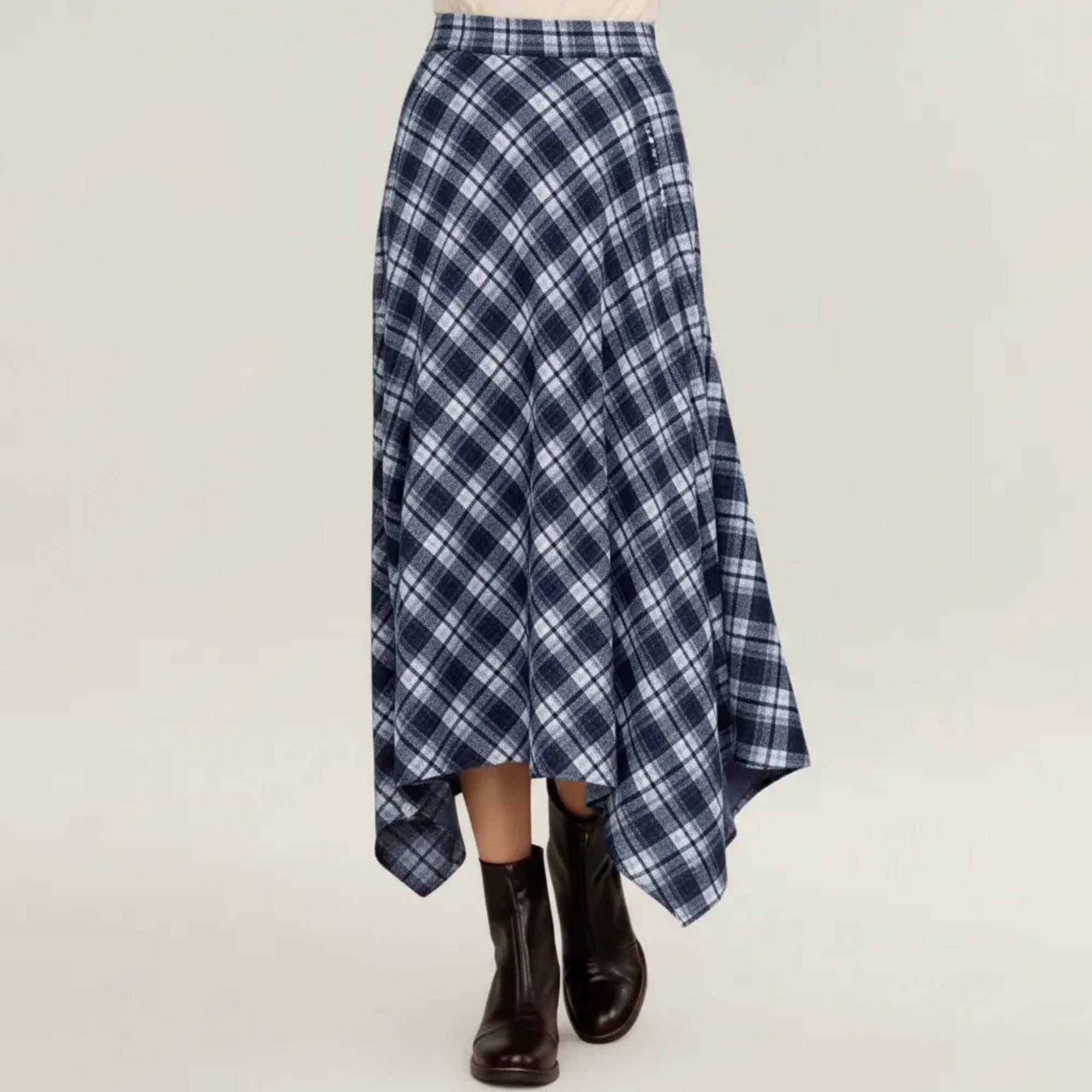 Anna-Kaci Women's Plaid Midi Skirt with Handkerchief Hem and High Waist Flared Silhouette