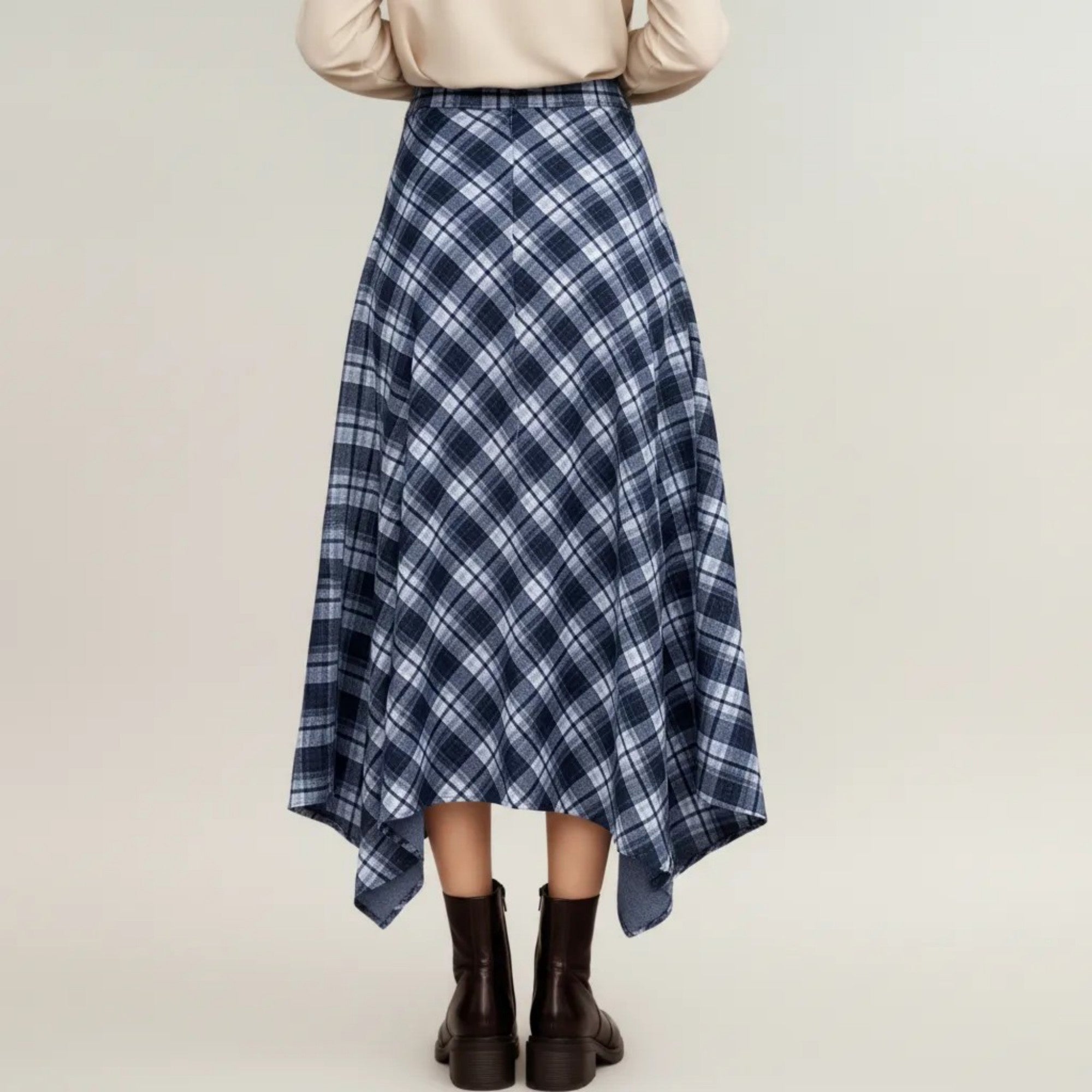 Anna-Kaci Women's Plaid Midi Skirt with Handkerchief Hem and High Waist Flared Silhouette