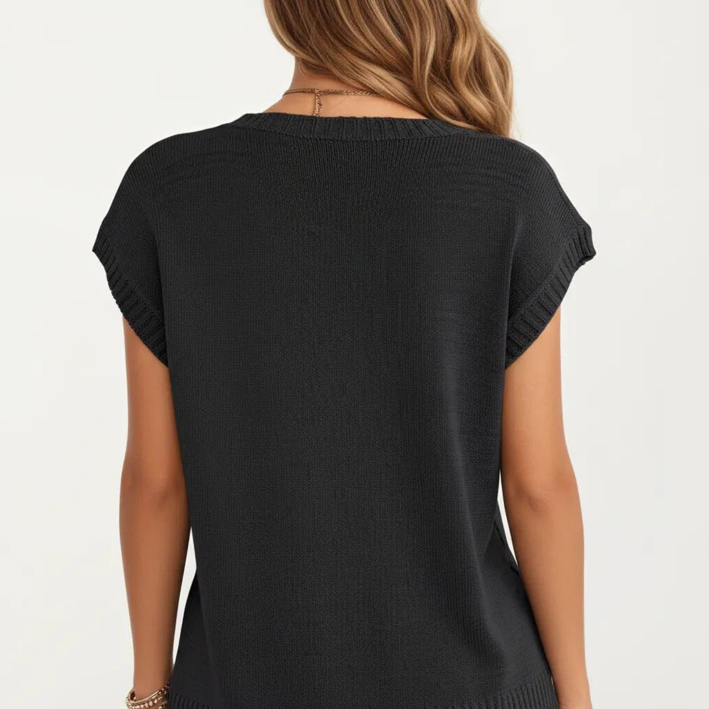 Anna-Kaci Women's Sleeveless Cable Knit Pullover Sweater Top with Ribbed Trim and Relaxed Fit
