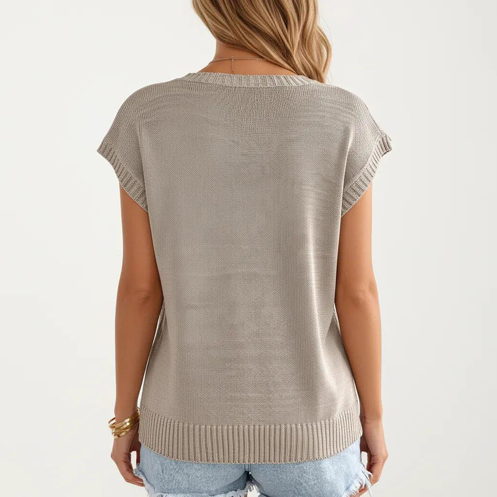 Anna-Kaci Women's Sleeveless Cable Knit Pullover Sweater Top with Ribbed Trim and Relaxed Fit