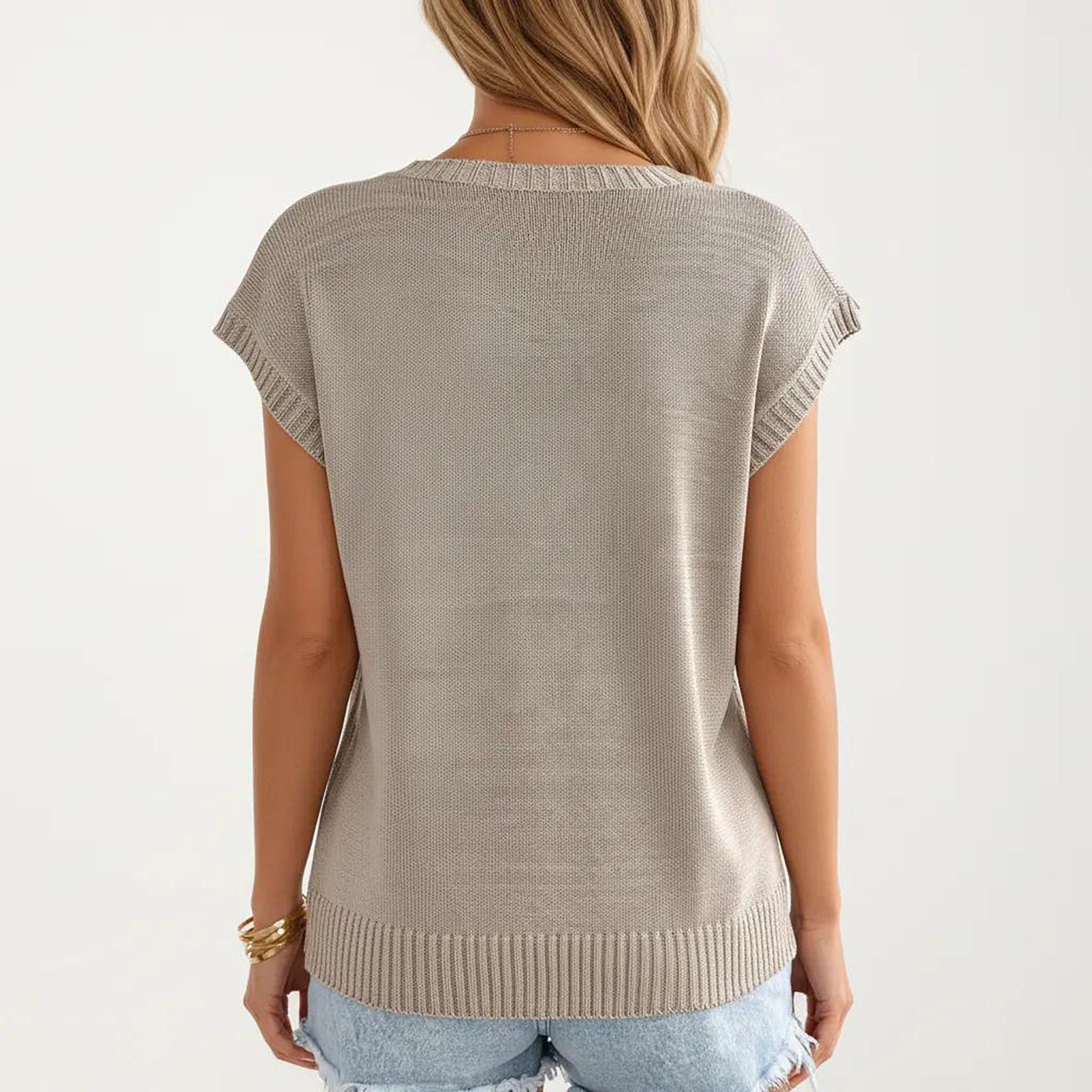 Anna-Kaci Women's Sleeveless Cable Knit Pullover Sweater Top with Ribbed Trim and Relaxed Fit