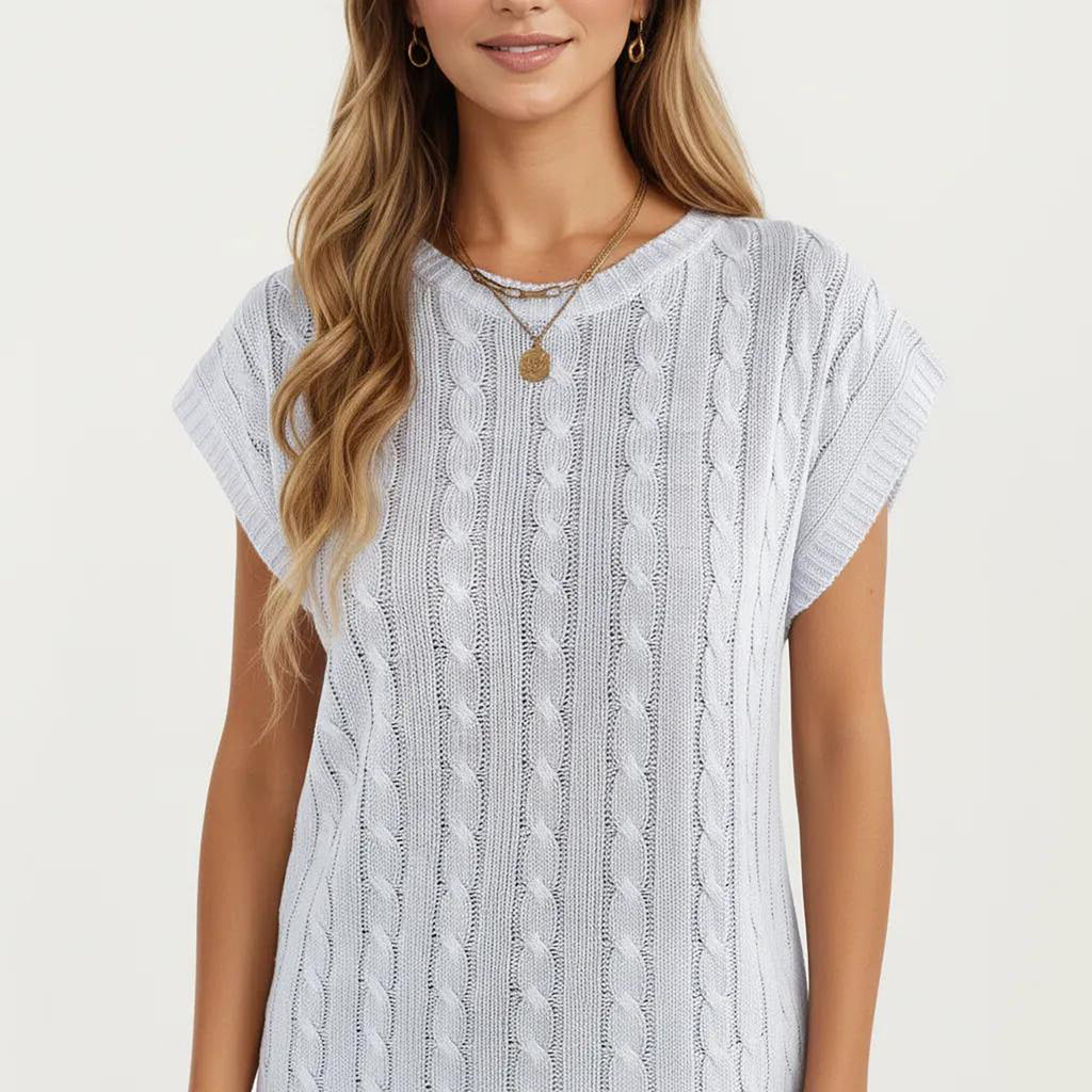 Anna-Kaci Women's Sleeveless Cable Knit Pullover Sweater Top with Ribbed Trim and Relaxed Fit