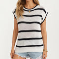 Anna-Kaci Women's Sleeveless Striped Knit Pullover Sweater Top with Ribbed Trim and Relaxed Fit