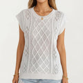 Anna-Kaci Women's Sleeveless Diamond Cable Knit Pullover Sweater Top with Ribbed Trim and Relaxed Fit
