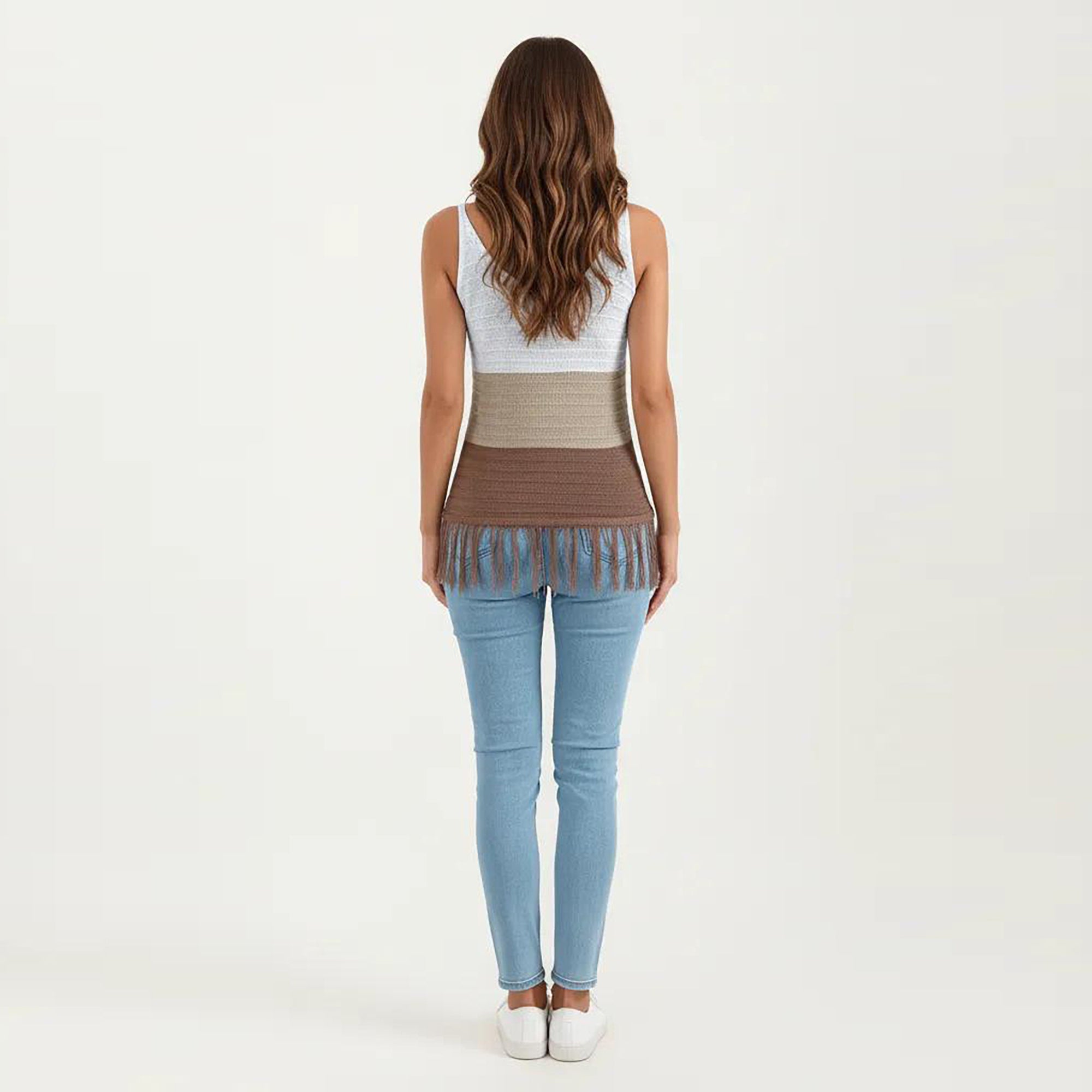 Anna-Kaci Women's Sleeveless Open Knit Tank Top with V Neck and Fringe Hem Detail