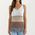 Anna-Kaci Women's Sleeveless Open Knit Tank Top with V Neck and Fringe Hem Detail