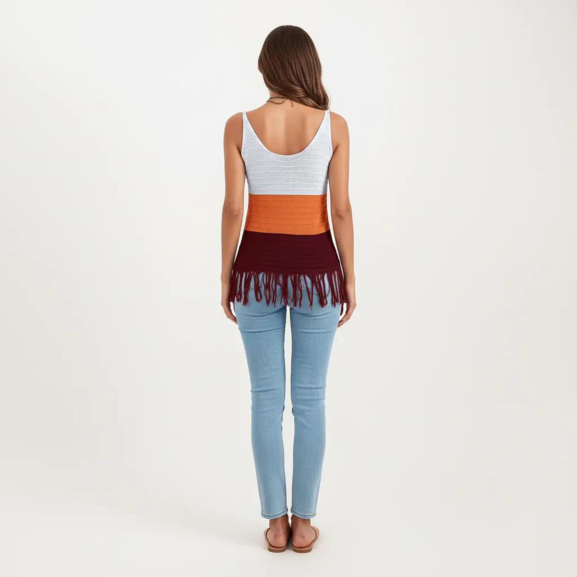 Anna-Kaci Women's Sleeveless Open Knit Tank Top with V Neck and Fringe Hem Detail