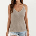 Anna-Kaci Women's Sleeveless Ribbed Open Knit Tank Top with V Neck and Slim Fit Silhouette
