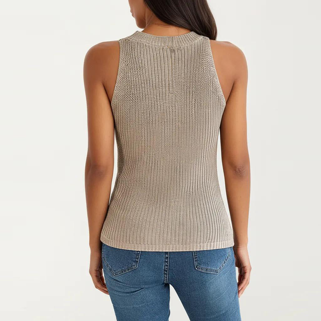 Anna-Kaci Women's Sleeveless Cable Knit Tank Top with Shoulder Button Detail and Ribbed Hem