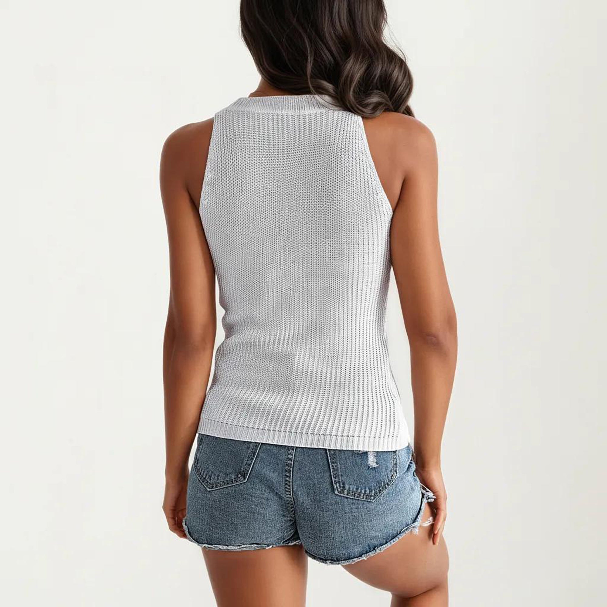 Anna-Kaci Women's Sleeveless Cable Knit Tank Top with Shoulder Button Detail and Ribbed Hem