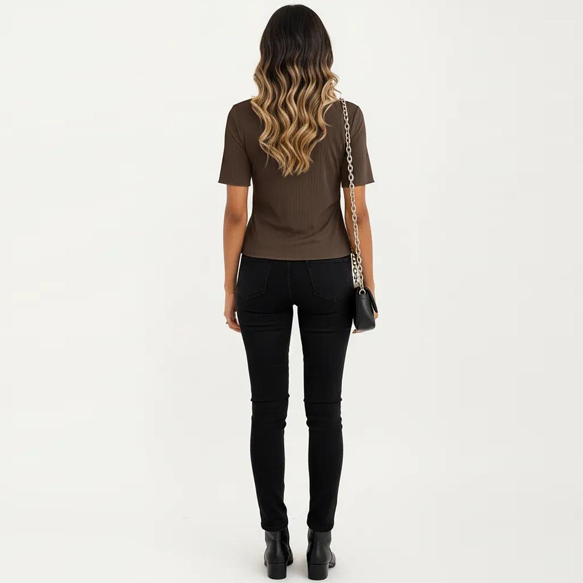 Anna-Kaci Women's Short Sleeve Ribbed Knit Top with Contrast Trim Button Front and Rounded Neckline