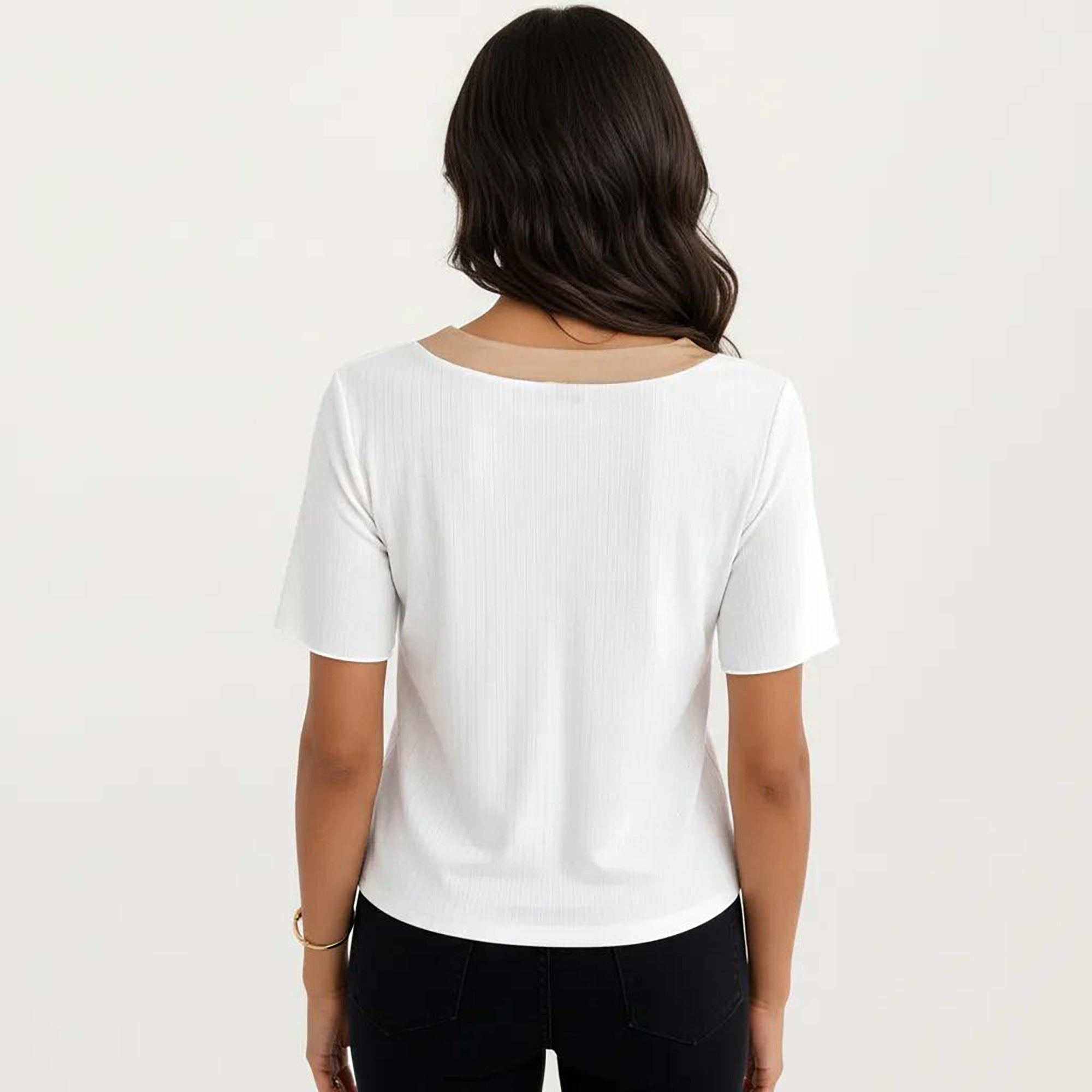 Anna-Kaci Women's Short Sleeve Ribbed Knit Top with Contrast Trim Button Front and Rounded Neckline