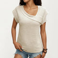 Anna-Kaci Women's Short Sleeve Textured Knit Top with Asymmetrical V-Neckline and Soft Draped Shoulder Detail