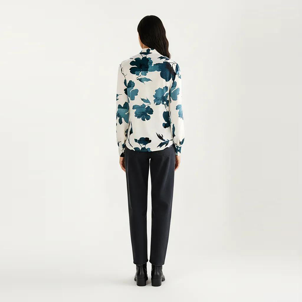 Anna-Kaci Women's Floral Print Long Sleeve Blouse with V Neckline and Soft Draped Fit