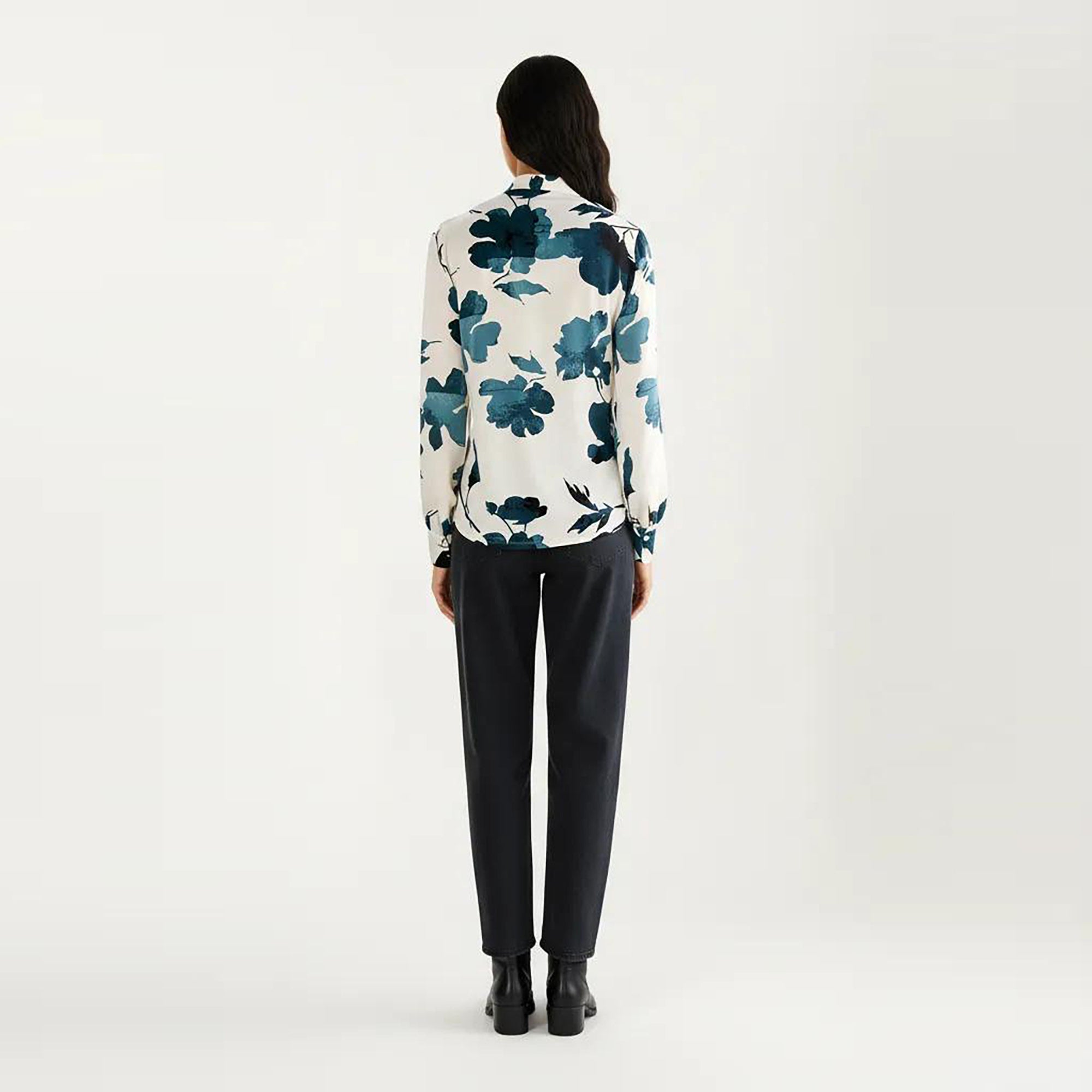 Anna-Kaci Women's Floral Print Long Sleeve Blouse with V Neckline and Soft Draped Fit