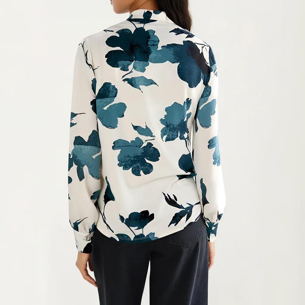 Anna-Kaci Women's Floral Print Long Sleeve Blouse with V Neckline and Soft Draped Fit