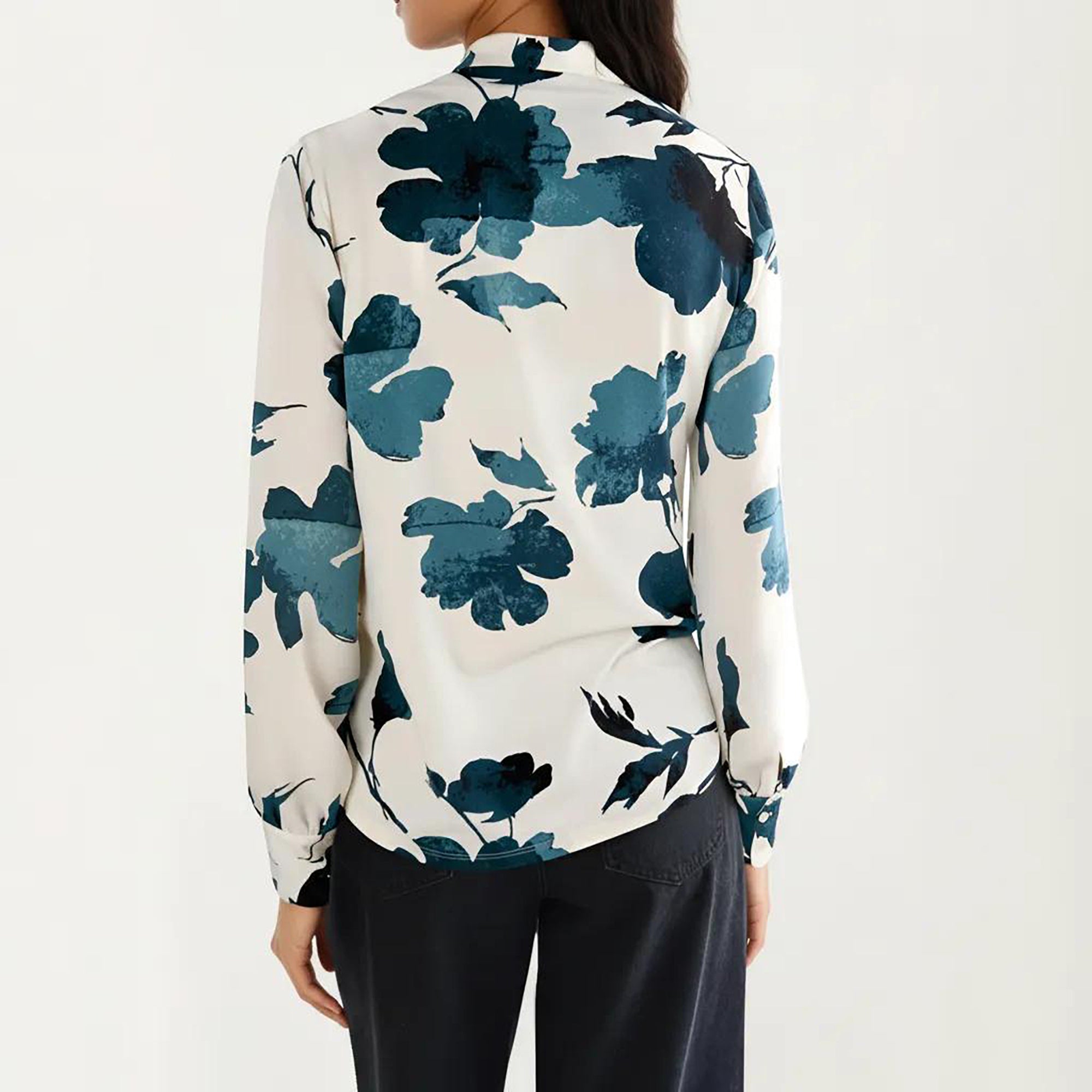 Anna-Kaci Women's Floral Print Long Sleeve Blouse with V Neckline and Soft Draped Fit