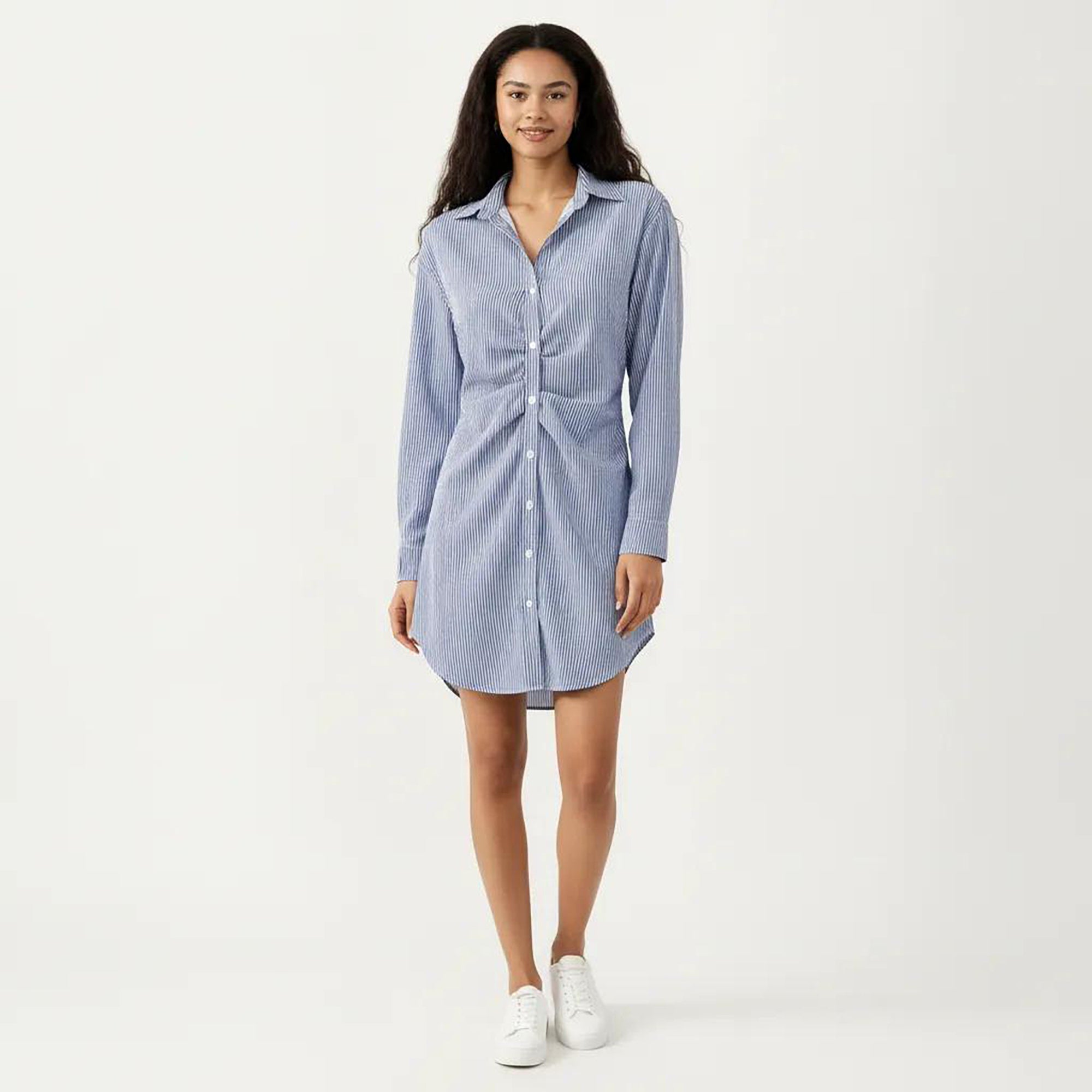 Anna-Kaci Women's Long Sleeve Button Down Shirt Dress with Twist Front Detail and Relaxed Fit