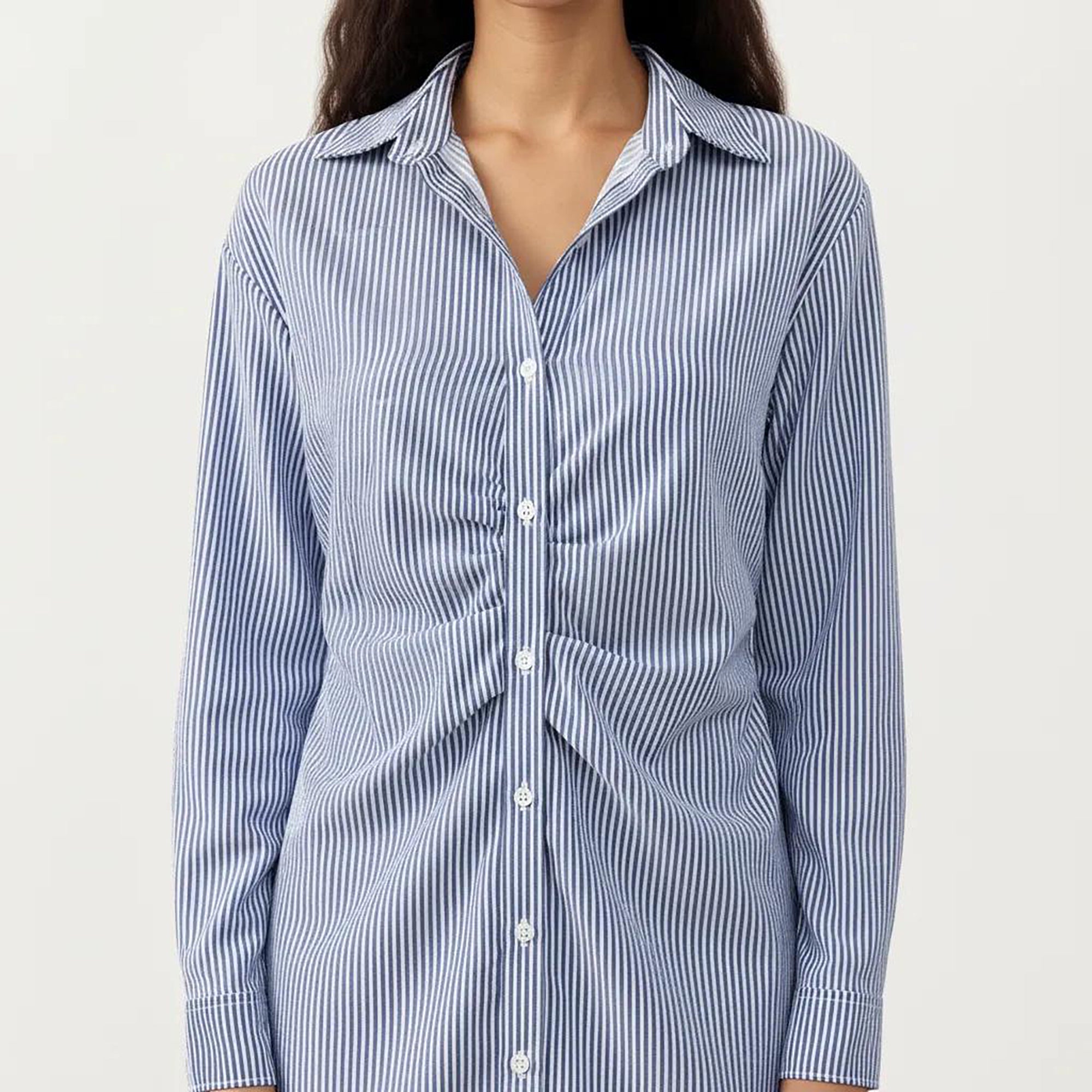 Anna-Kaci Women's Long Sleeve Button Down Shirt Dress with Twist Front Detail and Relaxed Fit