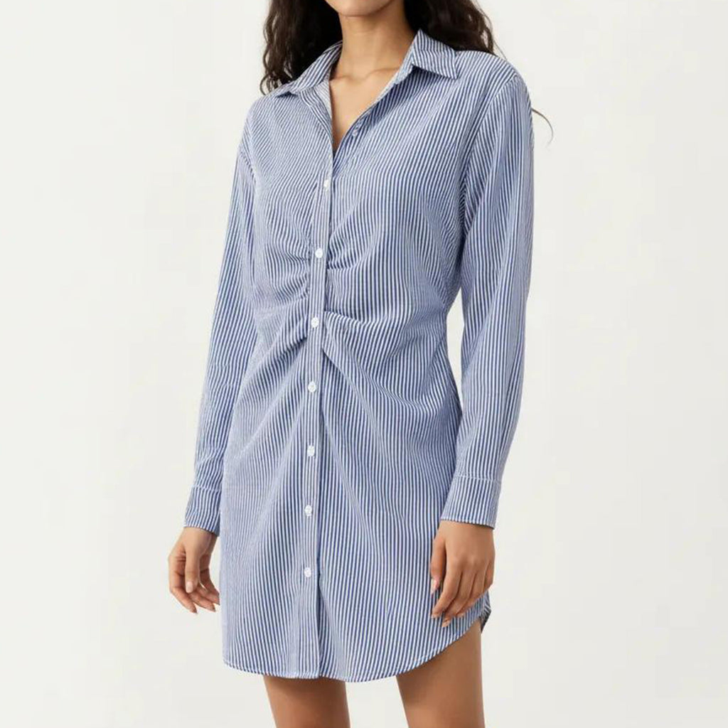 Anna-Kaci Women's Long Sleeve Button Down Shirt Dress with Twist Front Detail and Relaxed Fit