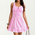 Anna-Kaci Women's Sleeveless Smocked Mini Dress with Tie Front Bodice and Ruffled Hem