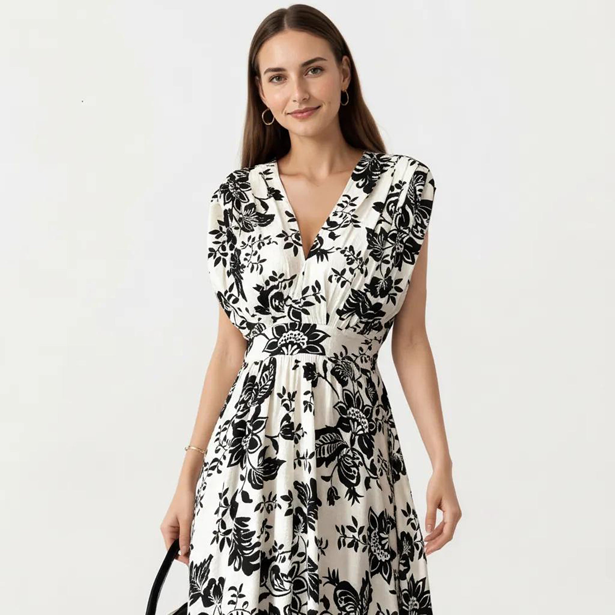 Anna-Kaci Women's V Neck Maxi Dress with Floral Print and Flutter Sleeves