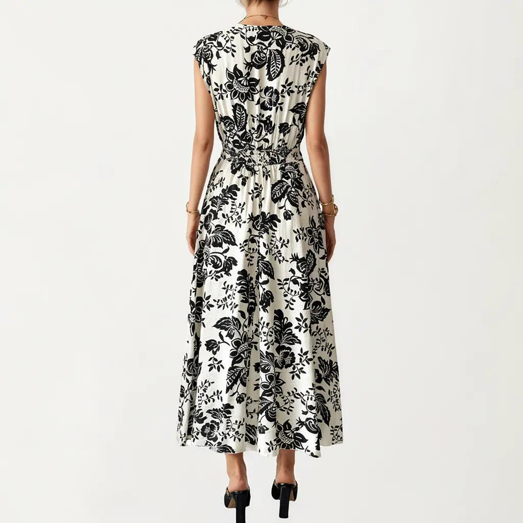 Anna-Kaci Women's V Neck Maxi Dress with Floral Print and Flutter Sleeves
