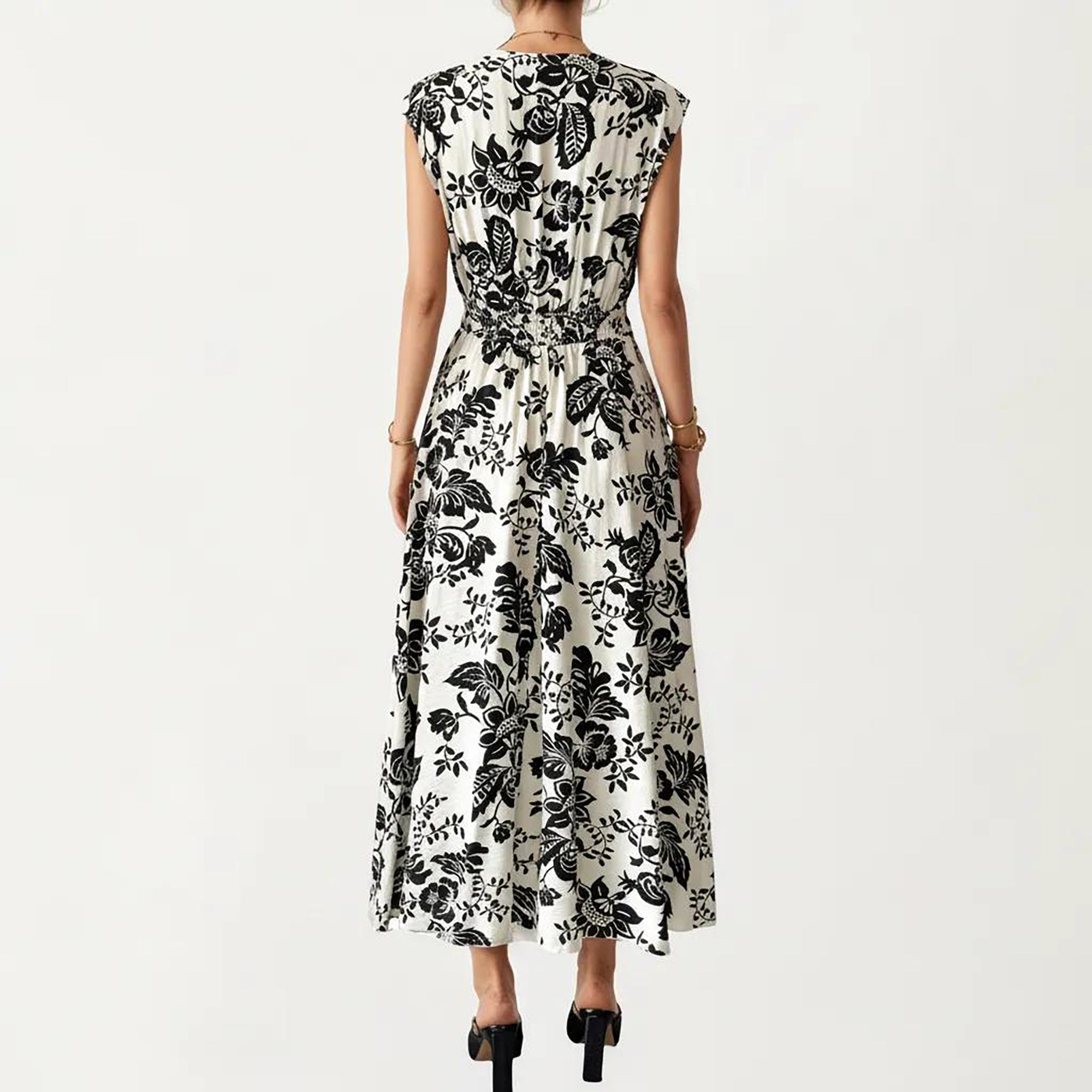 Anna-Kaci Women's V Neck Maxi Dress with Floral Print and Flutter Sleeves