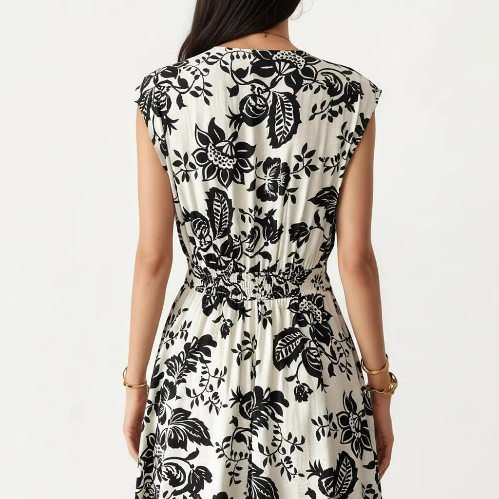 Anna-Kaci Women's V Neck Maxi Dress with Floral Print and Flutter Sleeves