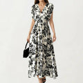 Anna-Kaci Women's V Neck Maxi Dress with Floral Print and Flutter Sleeves