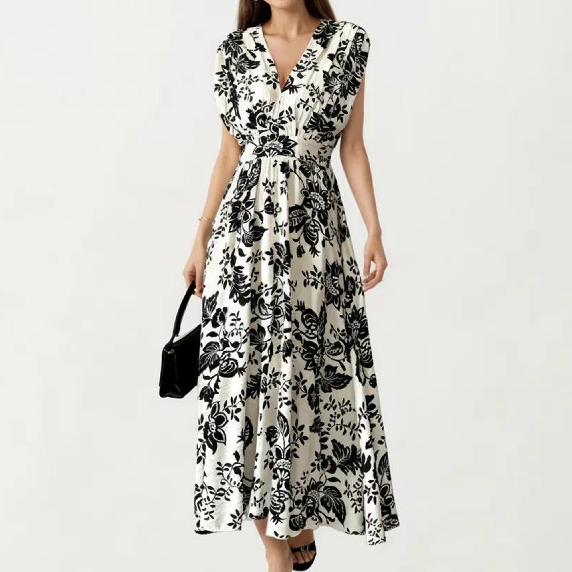 Anna-Kaci Women's V Neck Maxi Dress with Floral Print and Flutter Sleeves