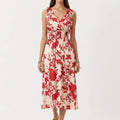 Anna-Kaci Women's Sleeveless V Neck Midi Dress with Smocked Waist and Flowing Skirt
