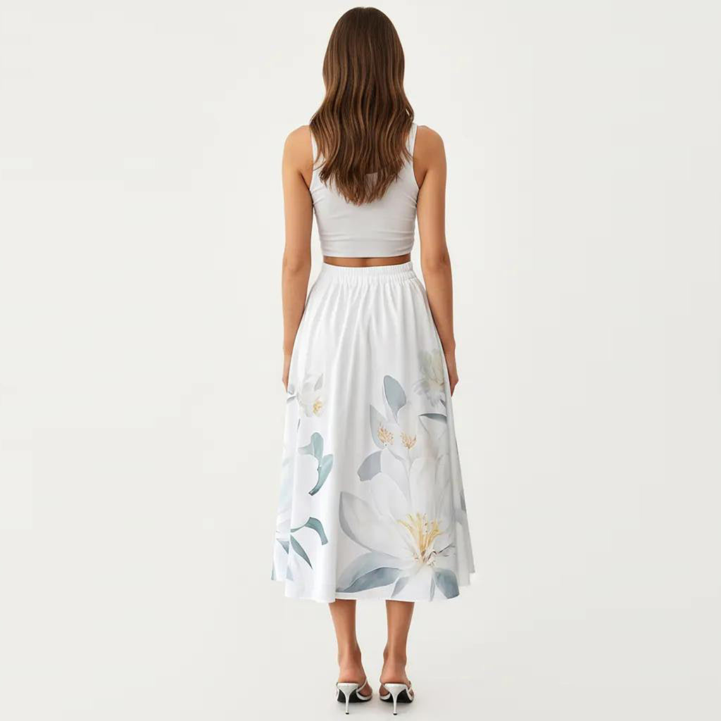 Anna-Kaci Women's High Waist Button Front Midi Skirt with Flowing A-Line Silhouette and Soft Woven Fabric