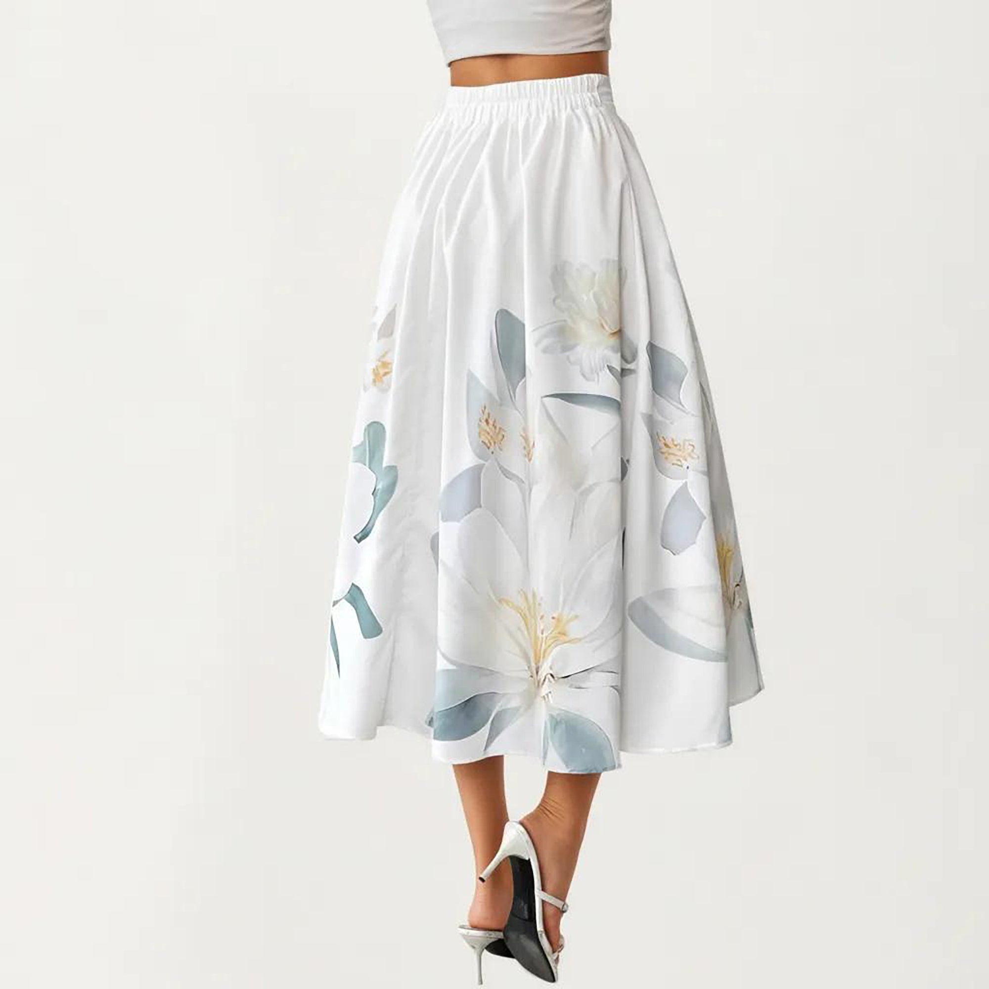 Anna-Kaci Women's High Waist Button Front Midi Skirt with Flowing A-Line Silhouette and Soft Woven Fabric