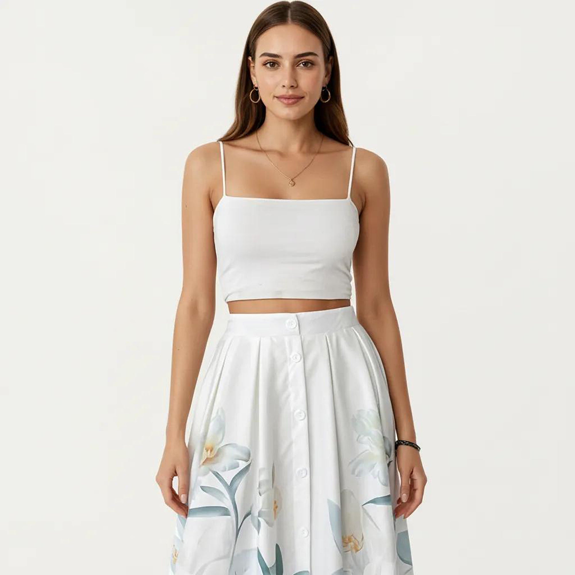 Anna-Kaci Women's High Waist Button Front Midi Skirt with Flowing A-Line Silhouette and Soft Woven Fabric