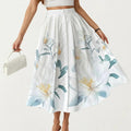 Anna-Kaci Women's High Waist Button Front Midi Skirt with Flowing A-Line Silhouette and Soft Woven Fabric