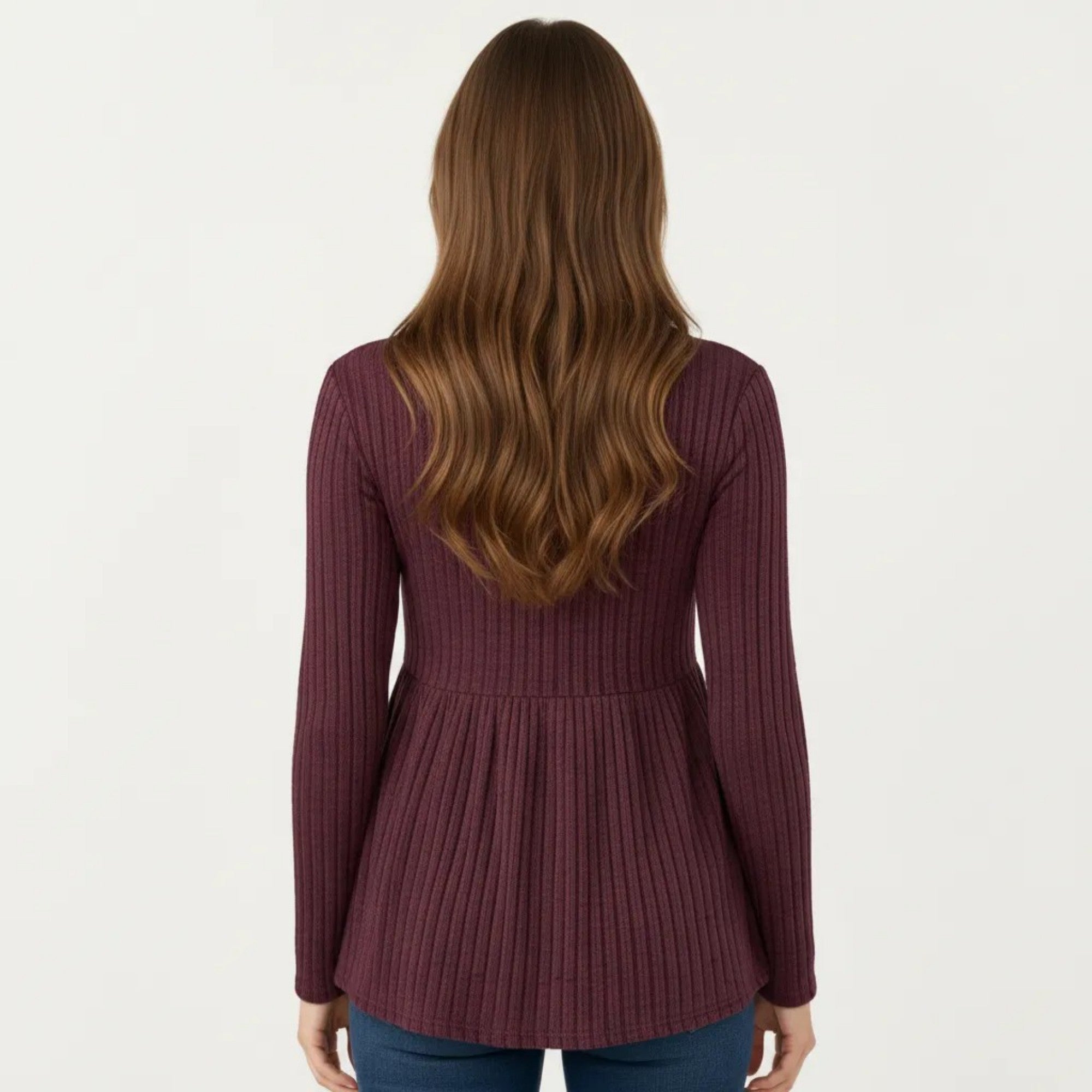 Anna-Kaci Women's Maternity Long Sleeve Ribbed Knit Top with Crew Neck and Empire Waist