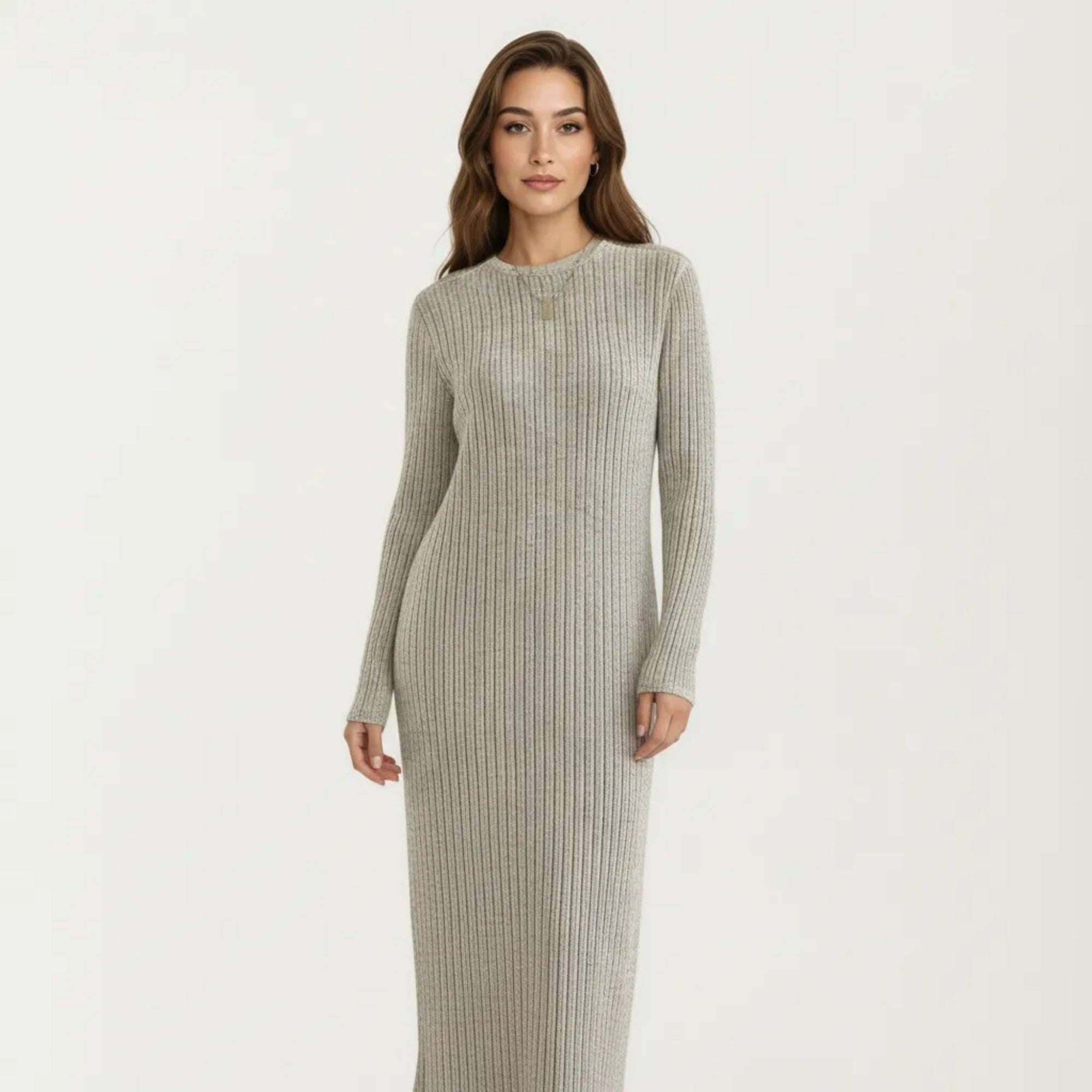 Anna-Kaci Women's Long Sleeve Ribbed Knit Maxi Dress with Crew Neck and Body Skimming Silhouette