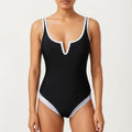 Anna-Kaci Swim Women's One Piece Swimsuit with Notched Scoop Neck Contrast Trim and Contoured Fit
