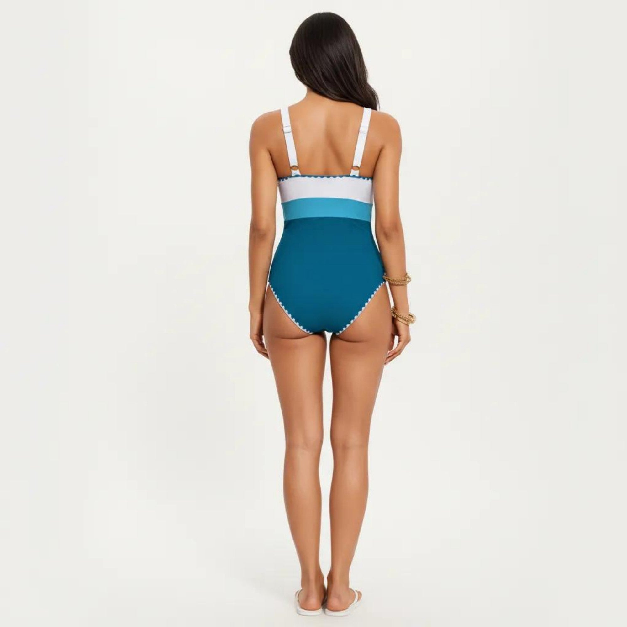 Anna-Kaci Swim Women's One Piece Swimsuit with Contrast Trim Scoop Neck and Ruched Waist