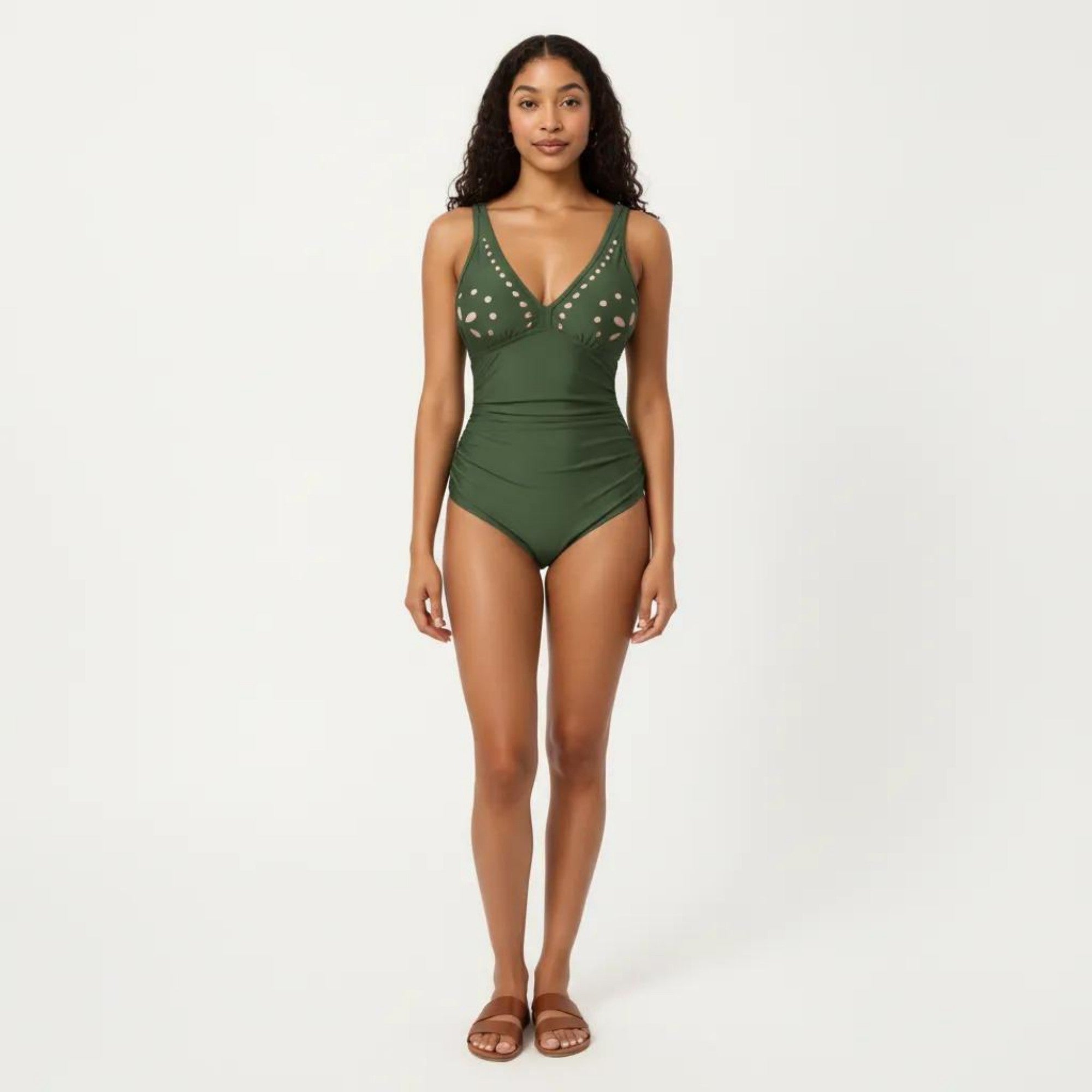 Anna-Kaci Swim Women's One Piece Swimsuit with V Neck Laser Cut Detail and Contoured Fit