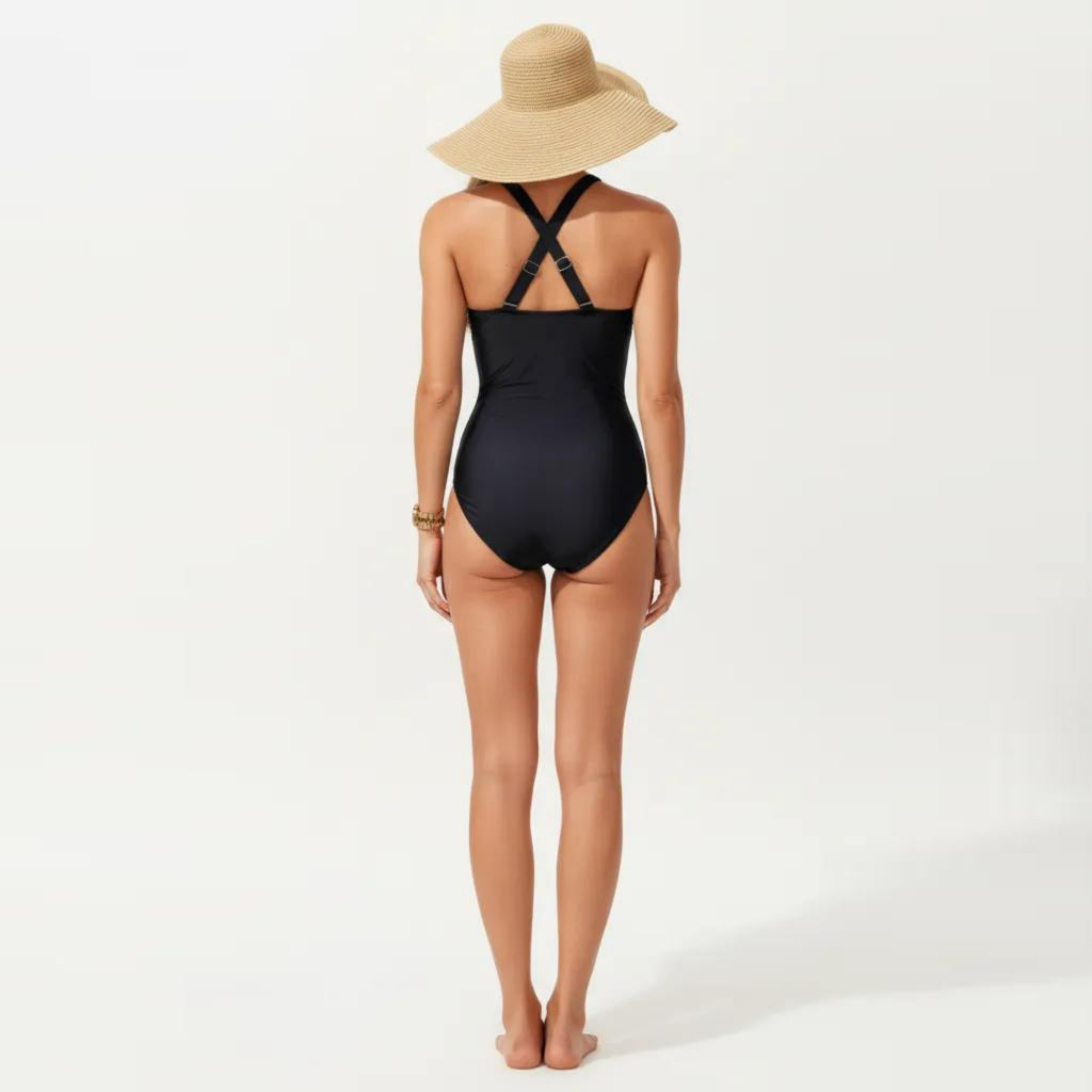 Anna-Kaci Swim Women's One Piece Swimsuit with Halter Neckline Ruched Front and Laser Cut Detail