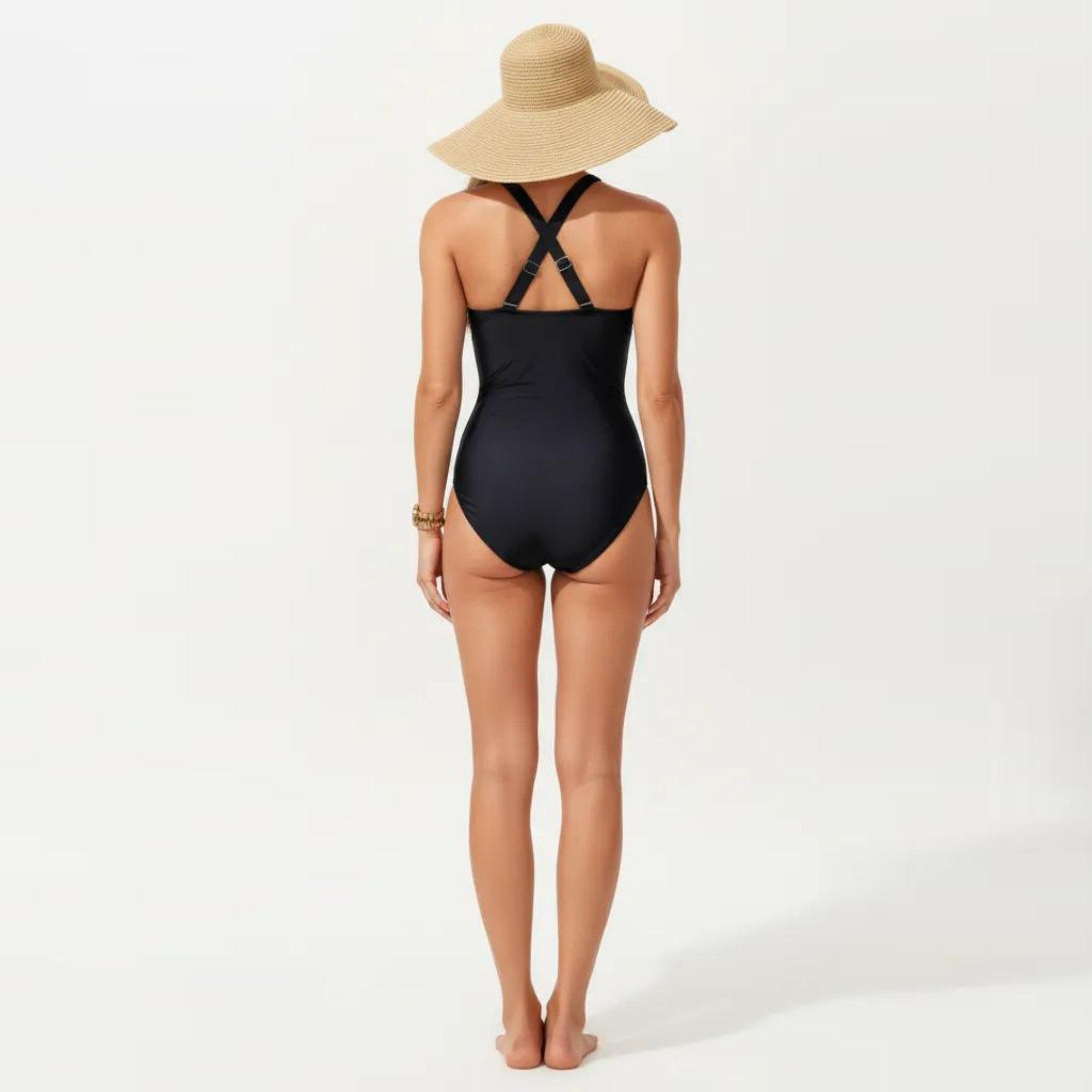 Anna-Kaci Swim Women's One Piece Swimsuit with Halter Neckline Ruched Front and Laser Cut Detail