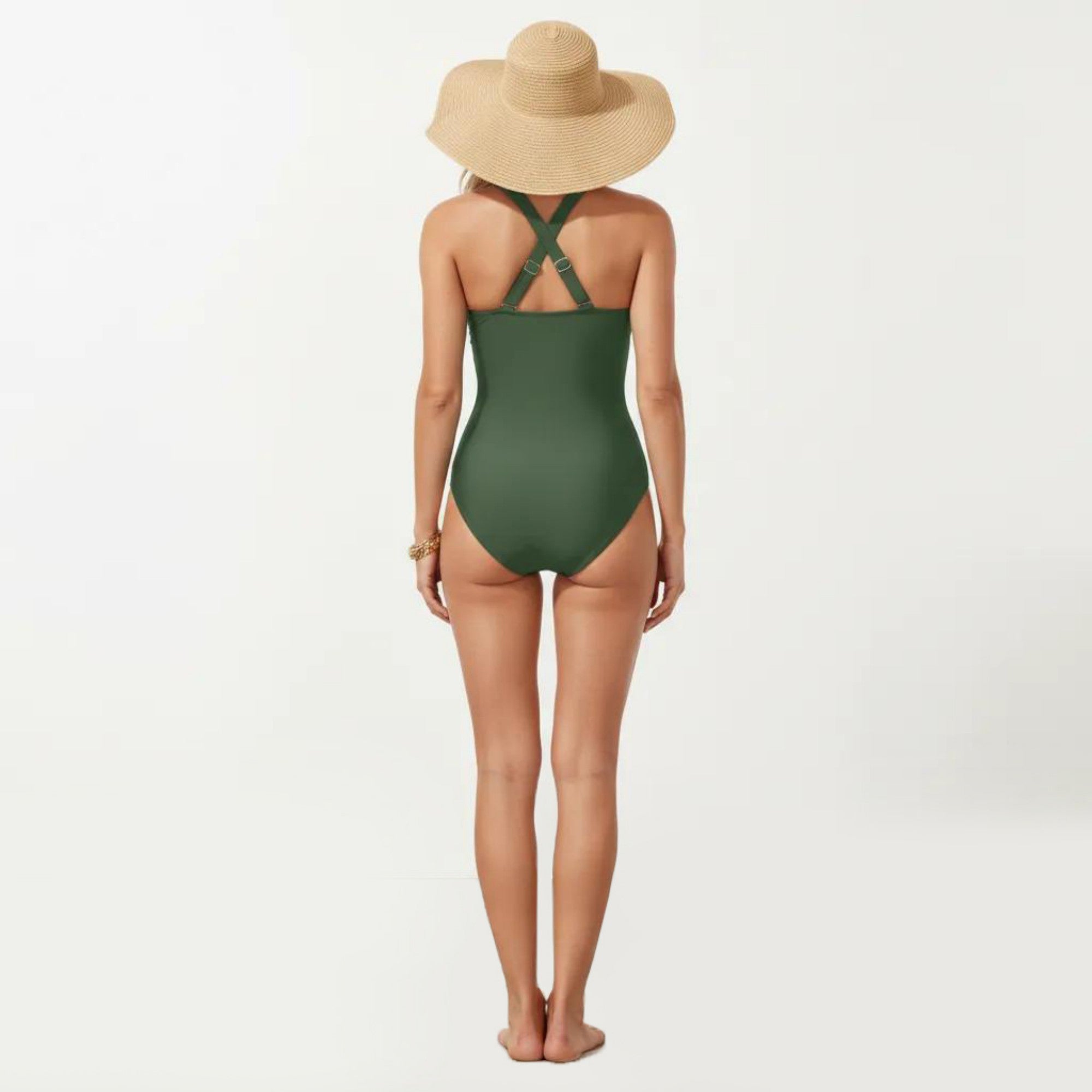 Anna-Kaci Swim Women's One Piece Swimsuit with Halter Neckline Ruched Front and Laser Cut Detail