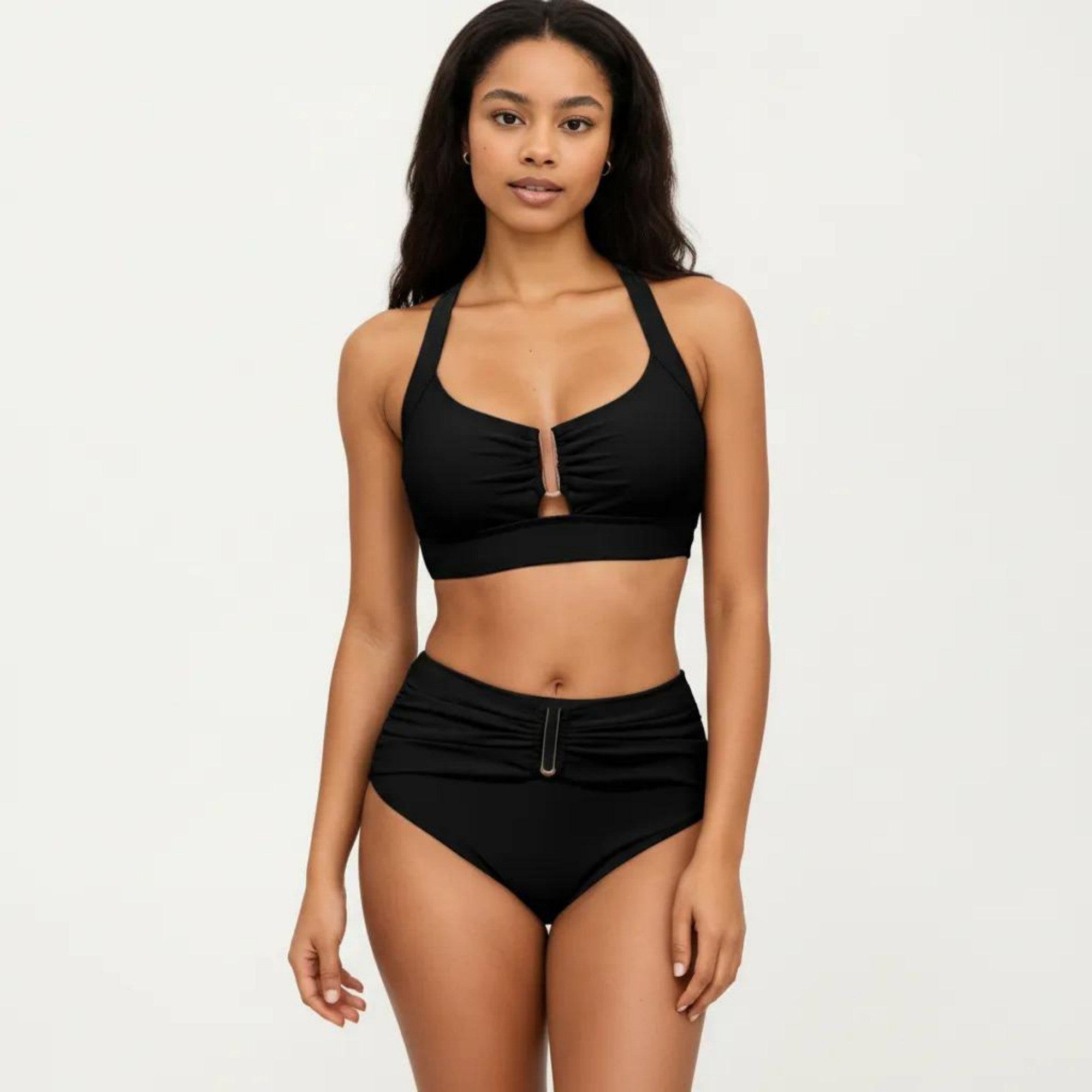 Anna-Kaci Swim Women's Two Piece Bikini Set with Ruched Bralette Top and High Waist Bottoms