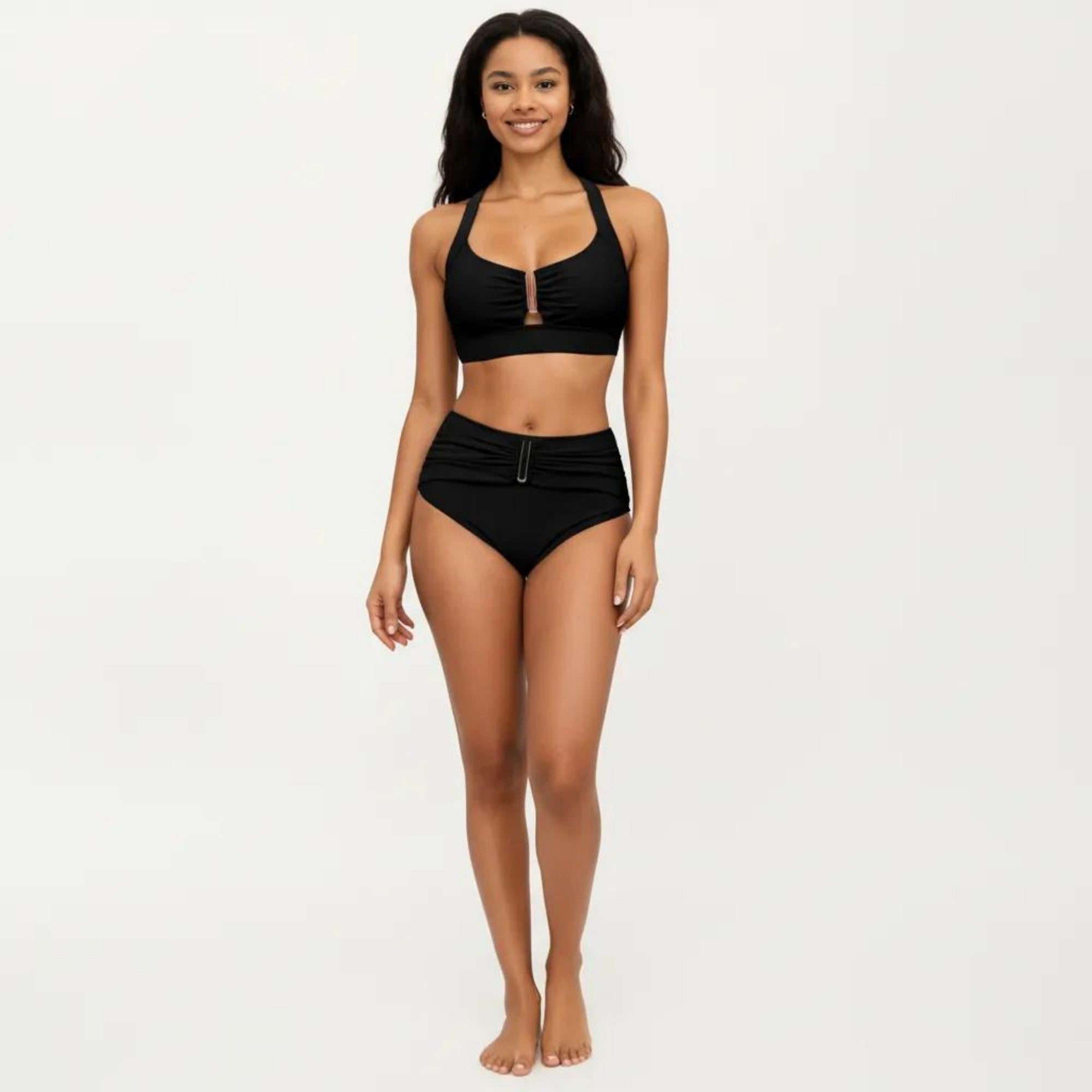 Anna-Kaci Swim Women's Two Piece Bikini Set with Ruched Bralette Top and High Waist Bottoms