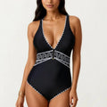 Anna-Kaci Swim Women's One Piece Swimsuit with Deep V Neckline Textured Waistband and Contrast Trim